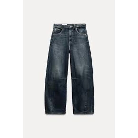 Zara Barrel Jeans dark wash Size 10 Waist 32 inches, inseam 26 inches - Picture 1 of 7